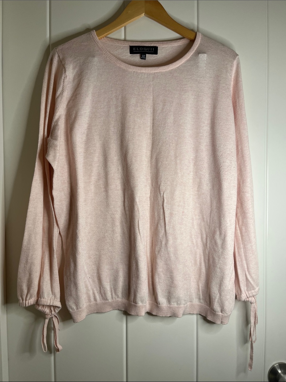 Eloquii Pastel Pink Crewneck Sweater with Tie Cuffs